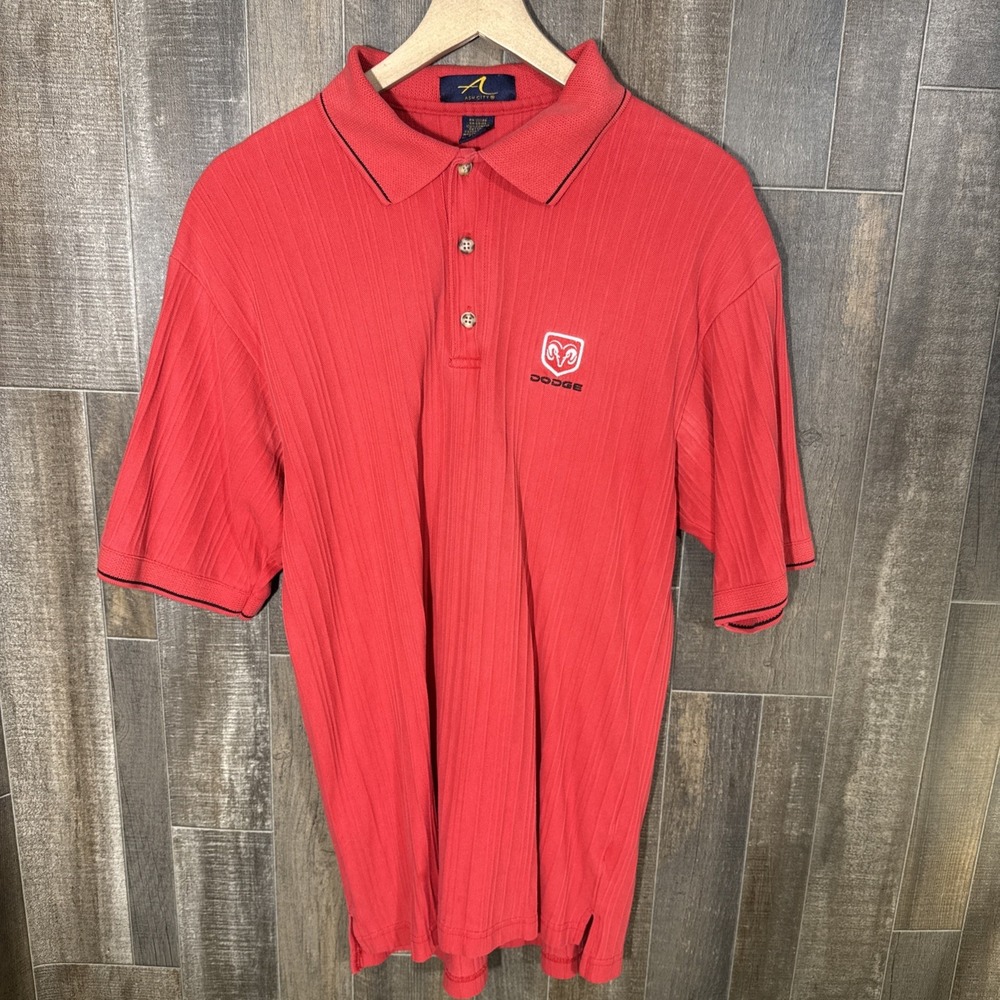 Ash City Dodge Polo Shirt Red Ram Logo‎ Embroidered Men's Large 100% Cotton